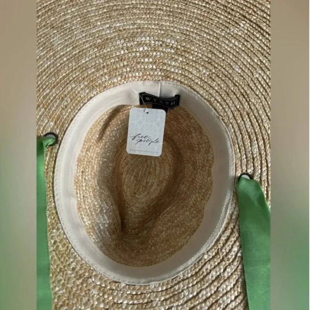 Free People NWT Straw Wide Brim lime green women’s hat